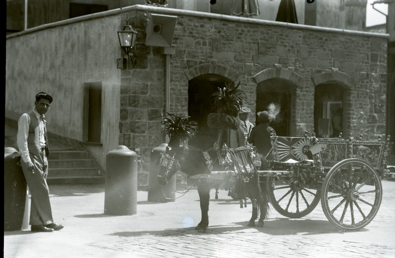 Horse-drawn cart in the Italian Village at the Century of Progress World's Fair.