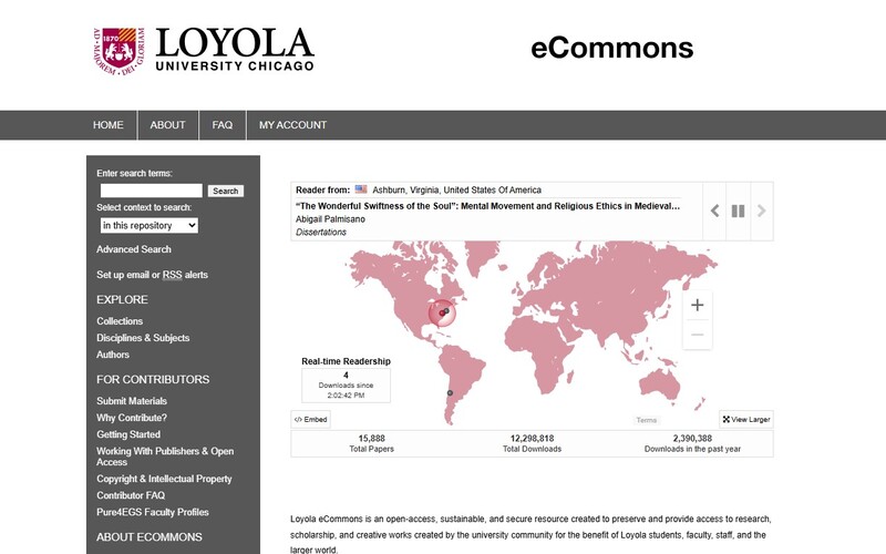 Screenshot of eCommons homepage with readership map.