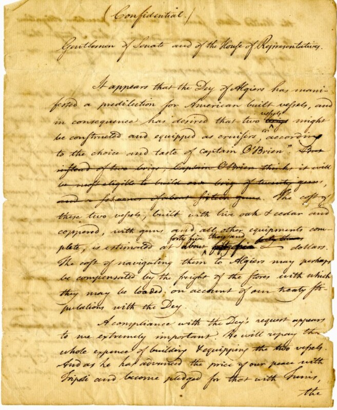 Letter from President John Adams to the Senate and House of Representatives.