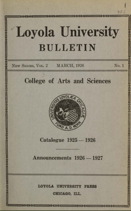 Cover of a March 1926 course catalog for the College of Arts and Sciences
