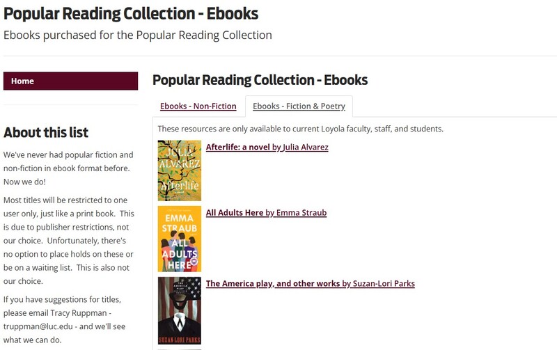 Screenshot of homepage of e-book collection.