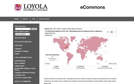 Screenshot of eCommons homepage with readership map.