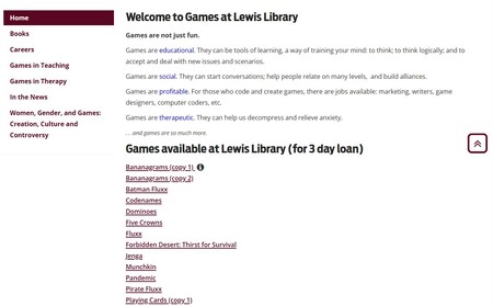 Screenshot of homepage of games collection.