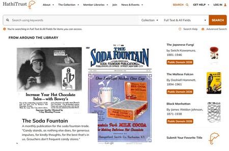 Screenshot of HathiTrust homepage.