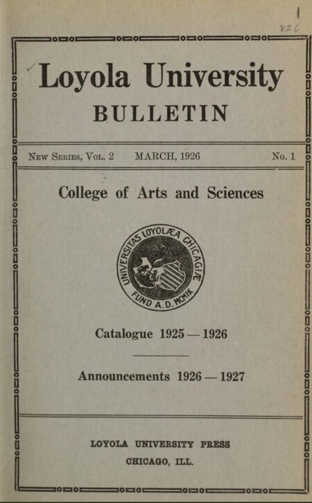 Cover of a March 1926 course catalog for the College of Arts and Sciences