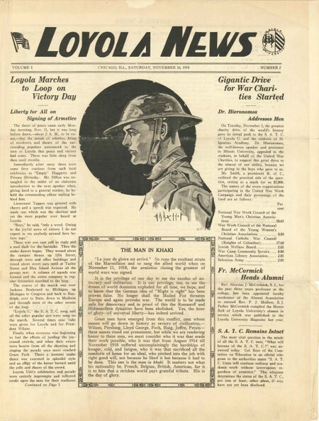 Front page of Loyola News from November 1918.
