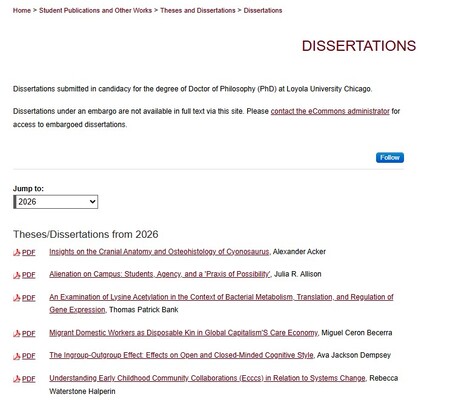 Screenshot of list of dissertation titles. 