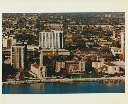 Aerial view of Loyola's Lake Shore Campus.