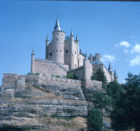Exterior of the Alcazar on a hilltop in Segovia, Spain.